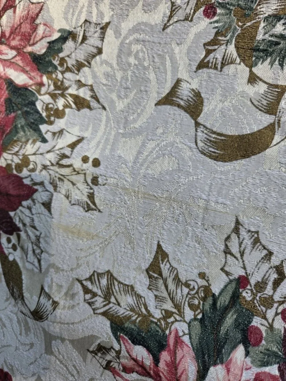 Poinsettia Rectangular Tablecloth & Runner Holiday Damask Spots